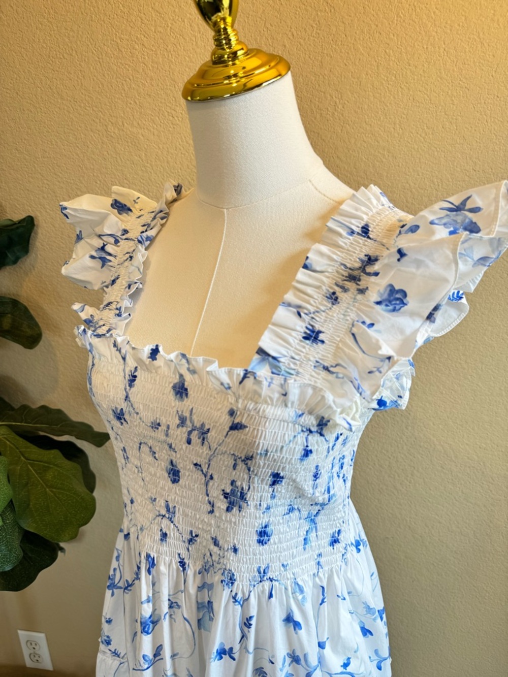 Hill House The Ellie Nap Dress Women’s L Blue Botanical Floral Midi Smocked - Picture 6 of 12